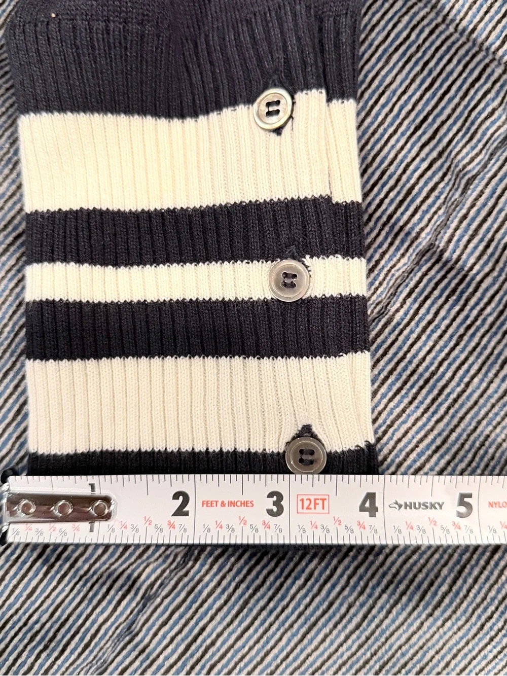 Authentic Thom Browne Navy Wool Cardigan Sweater Stripe Trim Made in Scotland SM